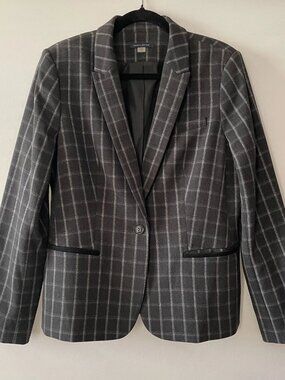 Tommy Hilfiger Womens Gray Single Breasted Check Elbow Patches Blazer Size 14